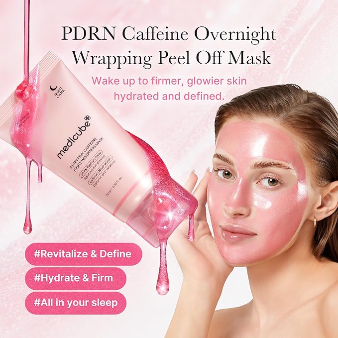 medicube PDRN Caffeine Overnight Wrapping Peel Off Facial Mask | Firming, Depuffing & Hydration | Salmon DNA + Caffeine + Collagen For Refined, Glass Skin & Face Contour Support | Korean Skin Care
