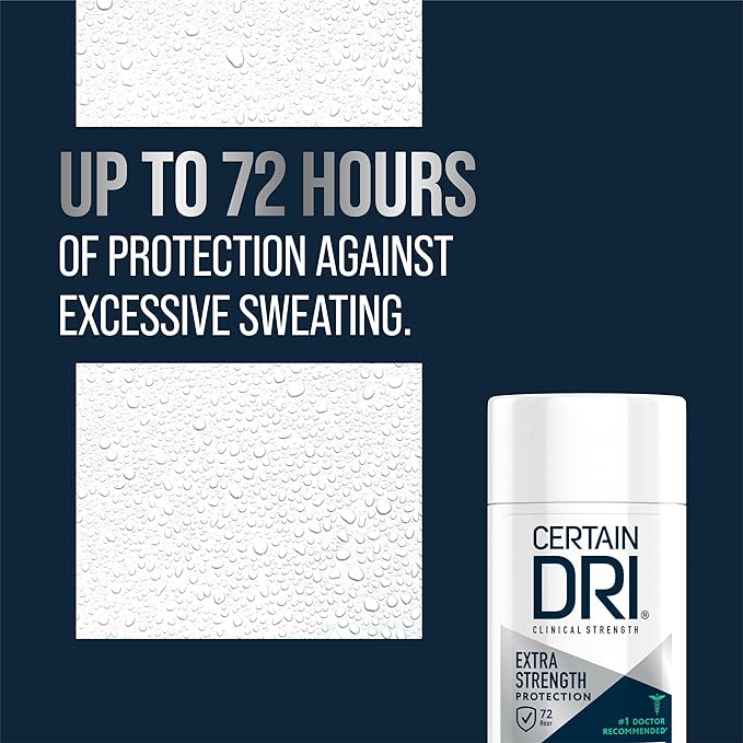 Certain Dri Extra-Strength Clinical Solid Antiperspirant - 72-Hour Sweat & Odor Protection for Hyperhidrosis - Maximum-Strength - Powder Fresh Scent - 1.7 oz