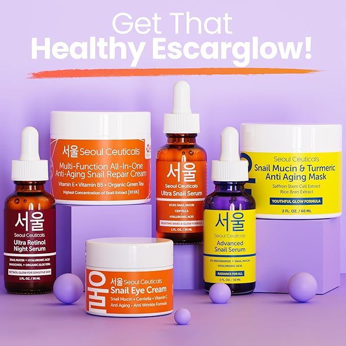 SeoulCeuticals Korean Skin Care 97.5% Snail Mucin Serum – K Beauty Skincare Night Serum Hyaluronic Acid for Face - Centella Anti Wrinkle Serum 1oz