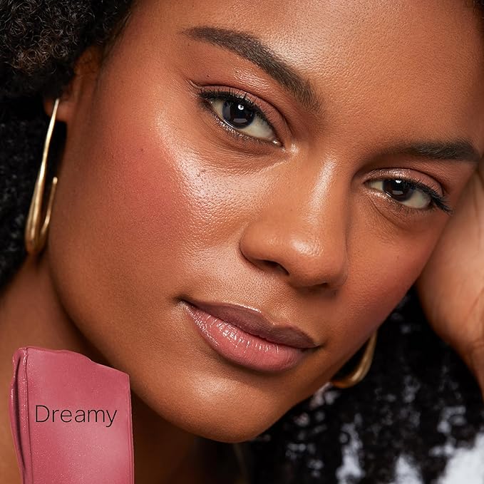 Saie Dew Blush - Lightweight Liquid Blush with a Blendable + Buildable Cream Finish - Dewy Cheek Tint with Doe Foot Wand Makeup Applicator - Bright Berry Blush - Dreamy (.40 oz)