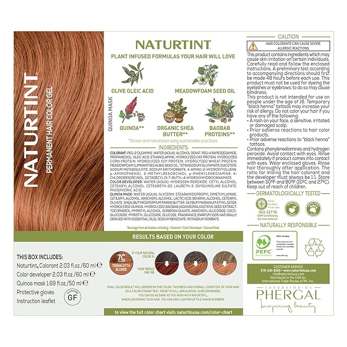 Naturtint 7C Terracotta Blonde Permanent Hair Color (Pack of 6), Ammonia Free, Vegan, Cruelty Free, up to 100% Gray Coverage, Long Lasting Results (Packaging may vary)