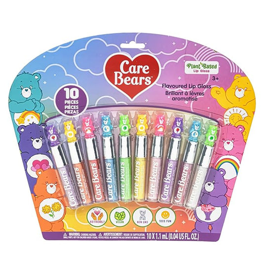 Care Bears 10 Piece Plant Based Lip Gloss, Girls Party Favors, First Makeup Set for Girl, Perfect for Parties, Sleepovers, and Birthday Gifts, Ages 3+, by Townley Girl