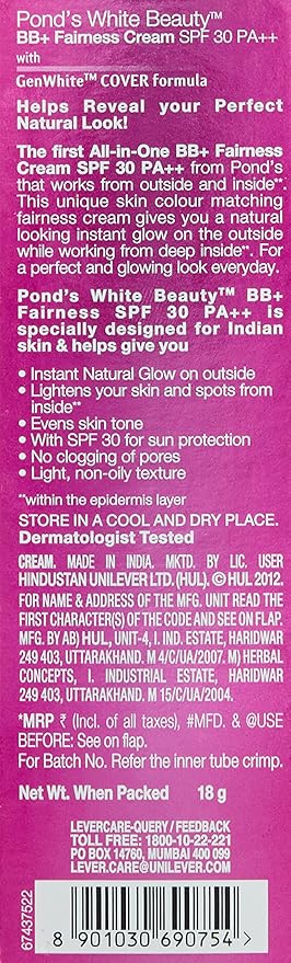 Pond's BB+ Cream, Instant Spot Coverage + Natural Glow, 01 Original, 18 g