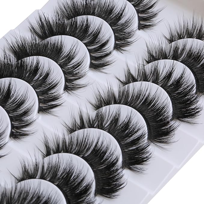 SUNWELL False Eyelashes 16mm Mink Lashes 8D Fluffy Cat Eye Faux Mink Lashes Strip Lashes Soft Reusable Luxury Volume Fake Eyelashes 10 Pairs Pack
