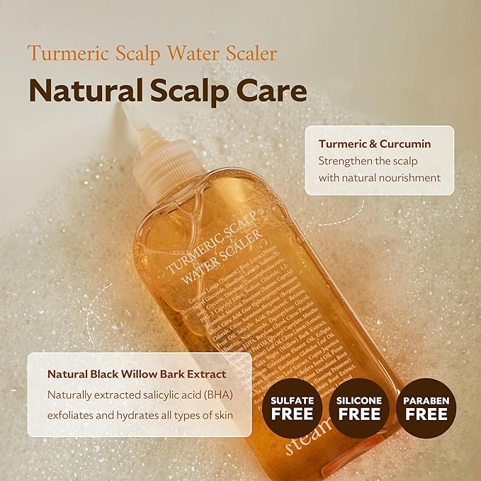 Turmeric Scalp Water Scaler | Scalp Exfoliator for Itchy Dry Scalp, Thinning Hair, Buildup Remover, Treatment for Excess Sebum Oily Greasy Hair | Korean Hair Care Products, 8.45 fl oz