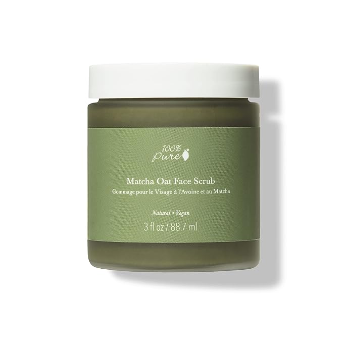 100% PURE Matcha Oat Face Scrub Facial for Glowy Radiant Skin Exfoliator & Pore Minimizer Natural Skincare for Women & Men, Vegan - 3 oz