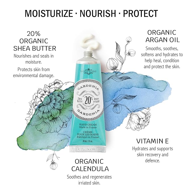La Chatelaine 20% Shea Butter Hand Cream Travel Size, Organic Argan Oil, Moisturizing, Nourishing, Repairing, Extra-Rich Hand Lotion, Made in France, Paraben Free, 1 oz / 30ml (Gardenia)