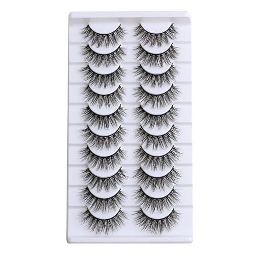 SUNWELL False Eyelashes 16mm Mink Lashes Faux Mink Lashes 8D Fluffy Strip Eye Lashes Wispy Soft Luxury Volume Fake Eyelashes 10 Pairs Pack