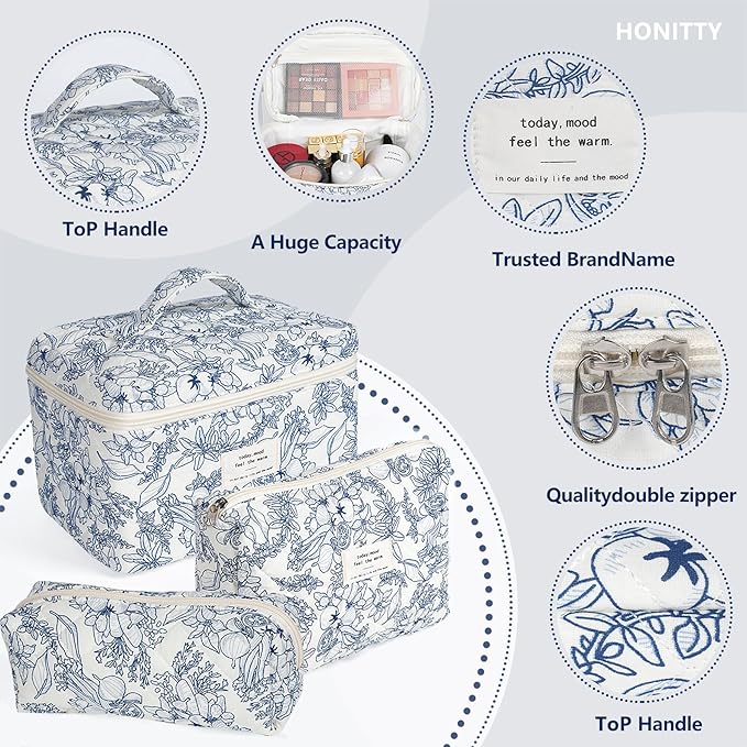 Makeup bag, quilted makeup bag,large