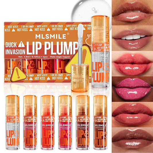 6 Colors Duck Lip Plumper Gloss, Glitter Shine Primer Lip Tint Korean Clear Plumping Lip Gloss, High Pigment No Sticky Sexy Lip Gloss, Lip Plumper Gloss Make Lips Fuller