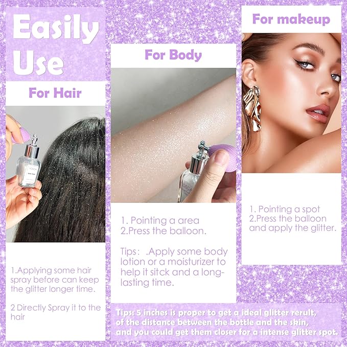 Yosca Highlighter Powder Spray, 20ML Cosmetic Grade Shimmer Powder Glitter Spray Sparkle Highlighter Makeup Festival Concert Accessorise for Rave Clothes Hair Face Nail Art - Bronze Enamel