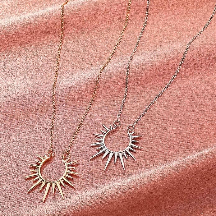 Vintage Sunburst Pendent Necklace Hollow Sunburst Necklace Moonstone Gold Sun Choker Necklace Open Sunburst Necklace Jewelry for Women (Gold)