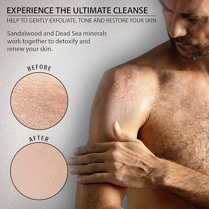 Salt Body Scrub Sandalwood For Men – Moisturizes, Exfoliates & Nourishes Skin – Cleanses & Detoxifies with Dead Sea Minerals - Dead Sea Collection – 23.28 OZ