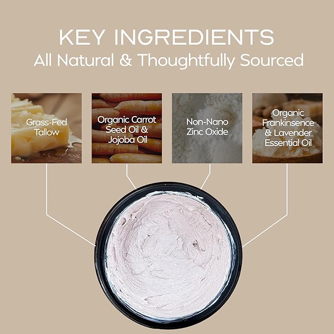 Everyday Tallow Mineral Sunscreen ~ SPF 30 | 100% Grass-Fed & Organic | Face & Body | Naturally Scented with Frankincense & Lavender Oil | Zinc Oxide | Water Resistant (2oz)