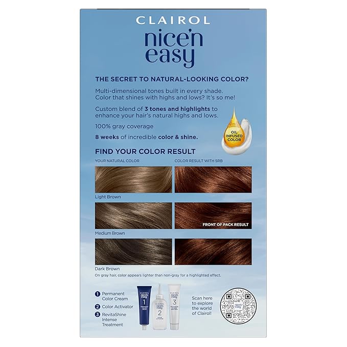 Clairol Nice'n Easy Permanent Hair Dye, 5RB Medium Reddish Brown Hair Color, Pack of 1