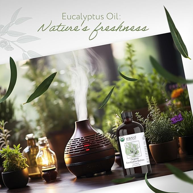 HBNO Organic Eucalyptus Radiata Oil - 16 oz (475ml) Value Size - Ideal for Shampoos, Conditioners, Mouth Washes, Face wash, Lotions, and Skin Care Products