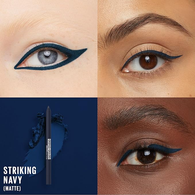 Maybelline TattooStudio Long-Lasting Sharpenable Eyeliner Pencil, Glide on Smooth Gel Pigments with 36 Hour Wear, Waterproof, Striking Navy, 1 Count