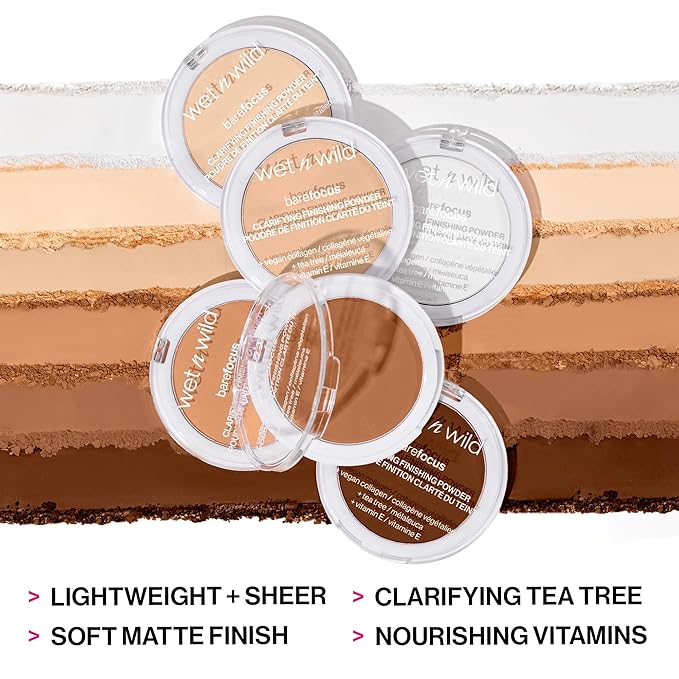 wet n wild Photo Focus Dewy Liquid Foundation Makeup Soft Beige & Bare Focus Clarifying Finishing Powder Fair-Light