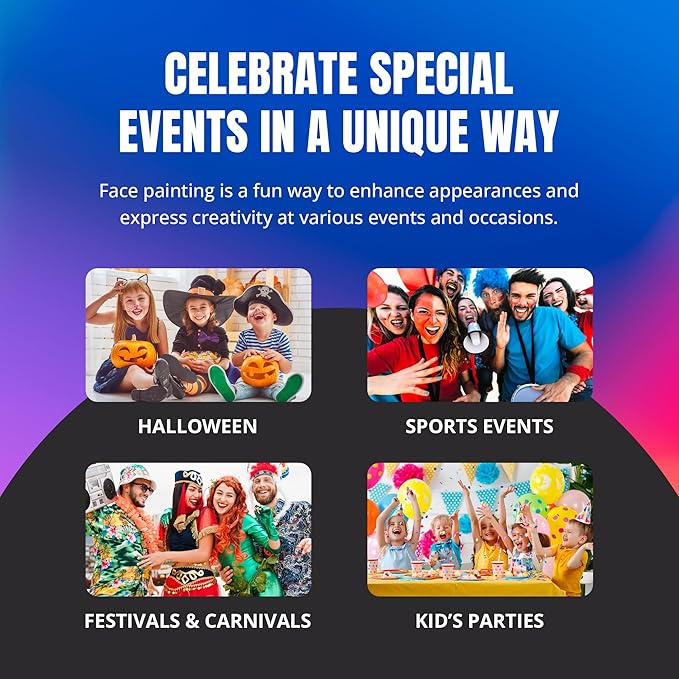 Professional Face Painting Kit - Skin Friendly Face Paint Kit - Cruelty-Free & Vegan Water Based Face Paint Makeup for Theatre, SFX and Halloween- 8 Colors 5g Each - Splashes & Spills (Pearly Colors)