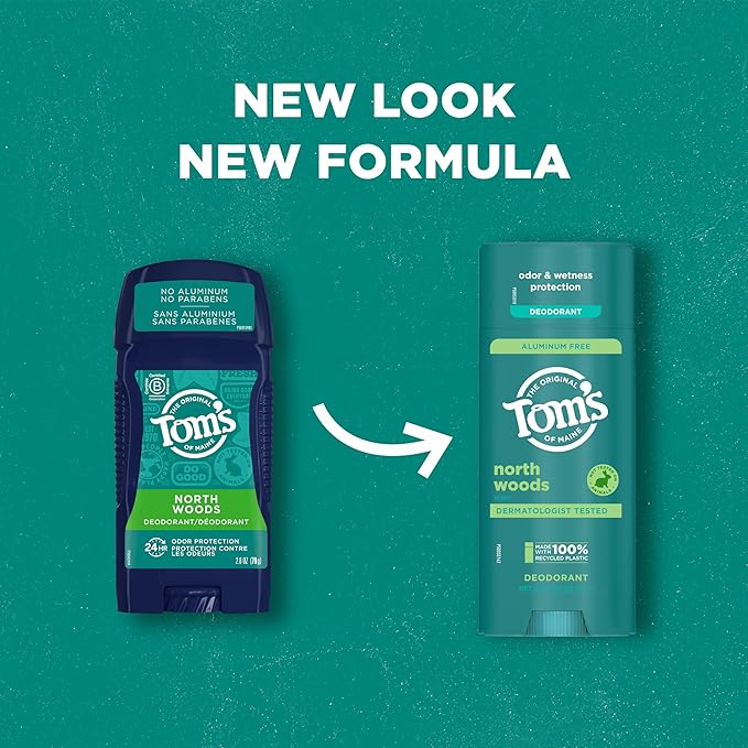 Tom's of Maine North Woods Aluminum Free Natural Deodorant For Women & Men | Goes on Clear | Odor & Wetness Protection | Naturally Derived and Moisture-Locking Ingredients | 3.25 oz (2 Pack)