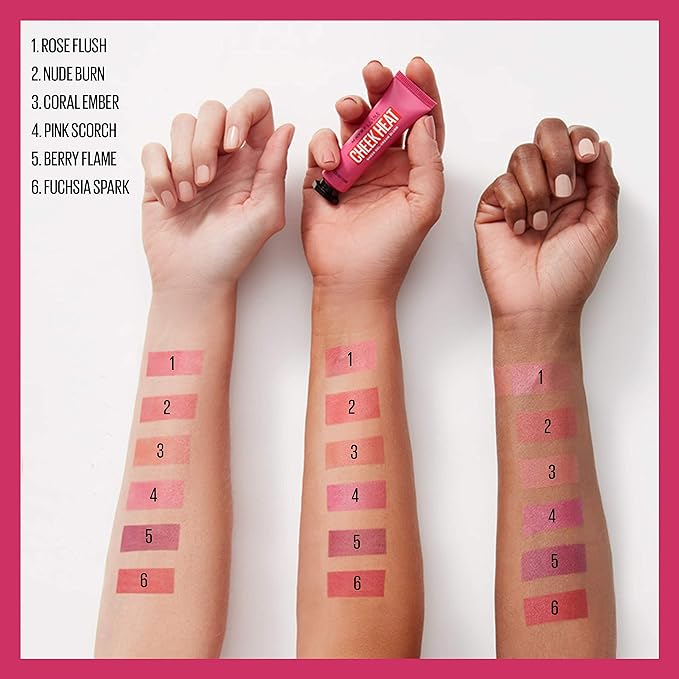 Maybelline Cheek Heat Gel-Cream Blush Makeup, Lightweight, Breathable Feel, Sheer Flush Of Color, Natural-Looking, Dewy Finish, Oil-Free, Pink Scorch, 1 Count