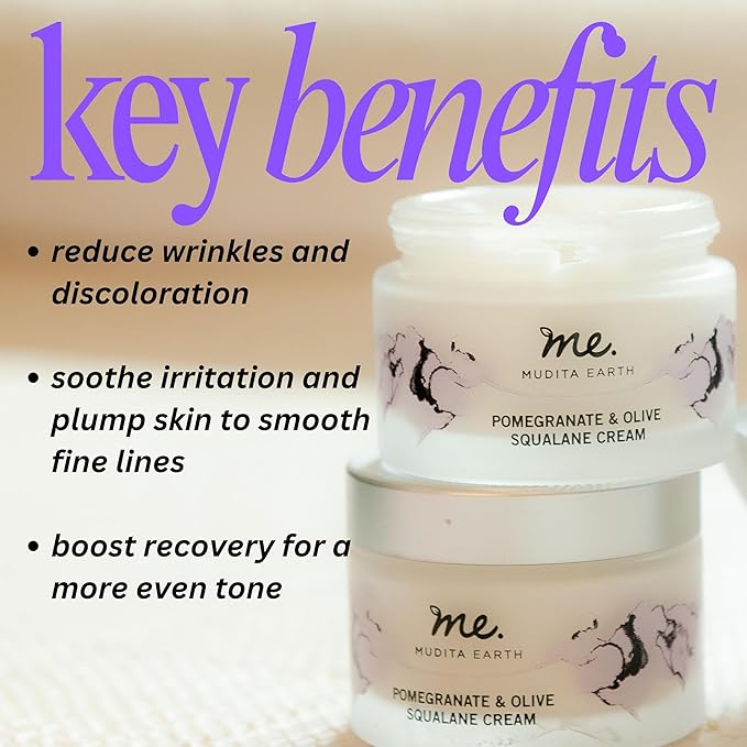 Mudita Earth Squalane Anti Aging Skin Cream, Rich Moisturizer for Aging & Dry Skin, Hyaluronic Acid, Squalane for Dark Spots & Hyperpigmentation made with Pomegranate & Olive
