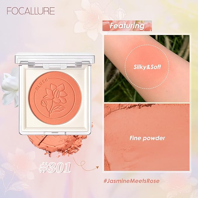 FOCALLURE Powder Palette Blush, Matte Mineral Blush Powder, Bright Shimmer Face Blush Makeup, Contour and Highlight Blush Palette, Highly Pigmented, Long Lasting, Waterproof, Blendable, #101