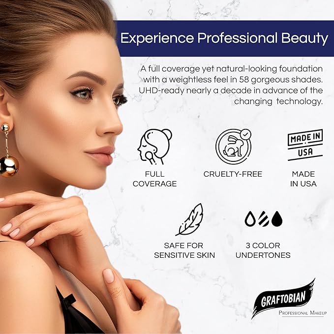 Graftobian HD Glamour Crème Foundation 1/2oz, Weightless Full Coverage Makeup, 65 Inclusive Shades, For All Skin Types, Natural or Full-Glam Looks, For Professionals and Beginners, Morning Glow