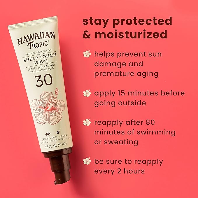 Hawaiian Tropic Sheer Touch Body Serum SPF 50, 3.3oz | Hyaluronic Acid Serum, Travel Size Sunscreen SPF 50, 3.3oz