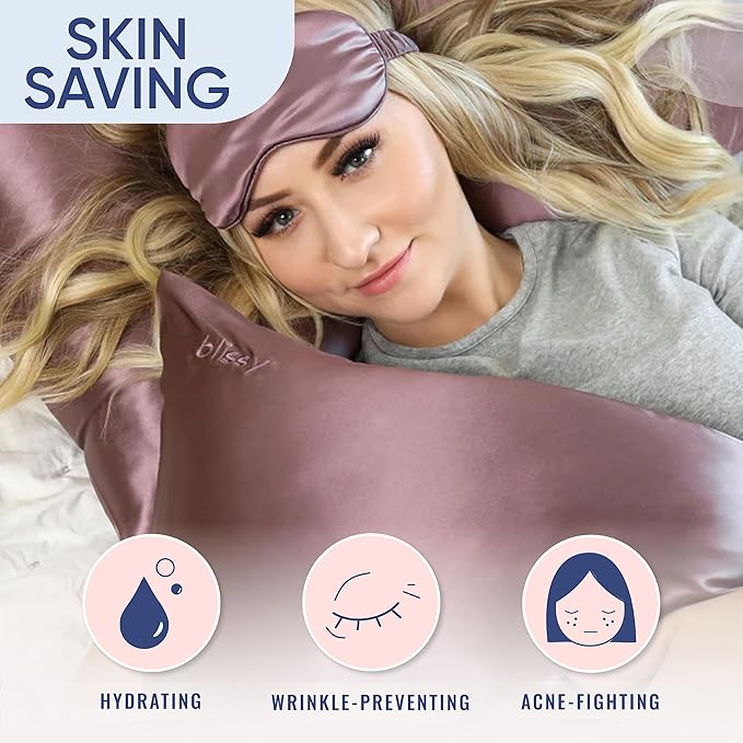 Blissy Silk Pillowcase - 100% Pure Mulberry Silk - 22 Momme 6A High-Grade Fibers - Silk Pillow Cover for Hair & Skin - Regular, Queen & King (Plum, Standard)