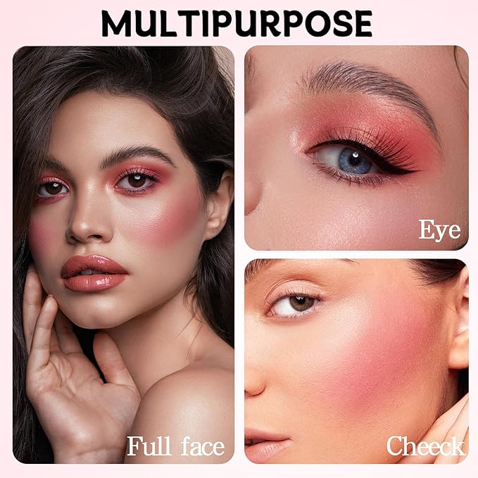 2 Colors Matte Blush Palette with Brush,Pink Blush Blusher,Highly Pigmented