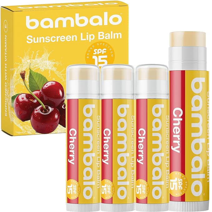 4-Pack Cherry SPF 15 Lip Balm - Organic Ingredients, Broad Spectrum UVA/UVB Protection - Hydrating & Moisturizing, USA Made