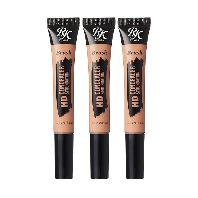 Ruby Kisses HD Concealer & Foundation Brush Flawless Full Coverage Face Makeup Lightweight Highlighter Long Lasting Under Eye Conceals Contour Corrector (Warm Sand)