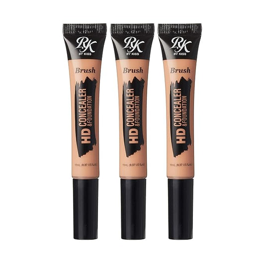 Ruby Kisses HD Concealer & Foundation Brush Flawless Full Coverage Face Makeup Lightweight Highlighter Long Lasting Under Eye Conceals Contour Corrector (Warm Sand)