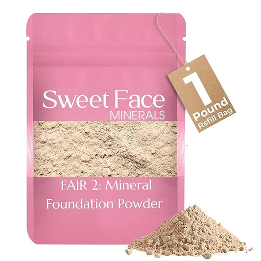 Foundation Refill (Fair Shade 2)(1 Pound Bag) By Sweet Face Minerals, Lightweight Mineral Loose Makeup Powder with SPF 20, Full Coverage Flawless Finish, Talc-free, Cruelty-Free, Refillable Pouch