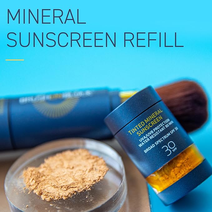 Brush On Block Mineral Sunscreen Powder Refill, Natural Broad-Spectrum SPF 30, Safe for Sensitive Skin, UVA UVB Face Protection, Reef Friendly (Touch of Tan - Refill)
