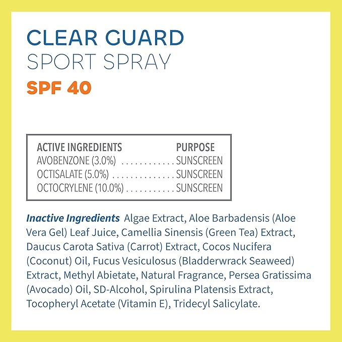 Seaweed Bath Co. Clear Guard SPF 40 Sport Broad Spectrum Sunscreen Spray, 6 Ounce, Sustainably Harvested Seaweed, Aloe, Avocado Oil