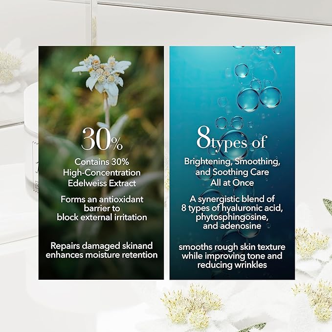 Edelweiss Face Cream for Women and Men – Korean Night Moisturizer with 30% Edelweiss Extract (Natural Power), Deep Hydration for Dry Skin (Advanced Barrier Care)