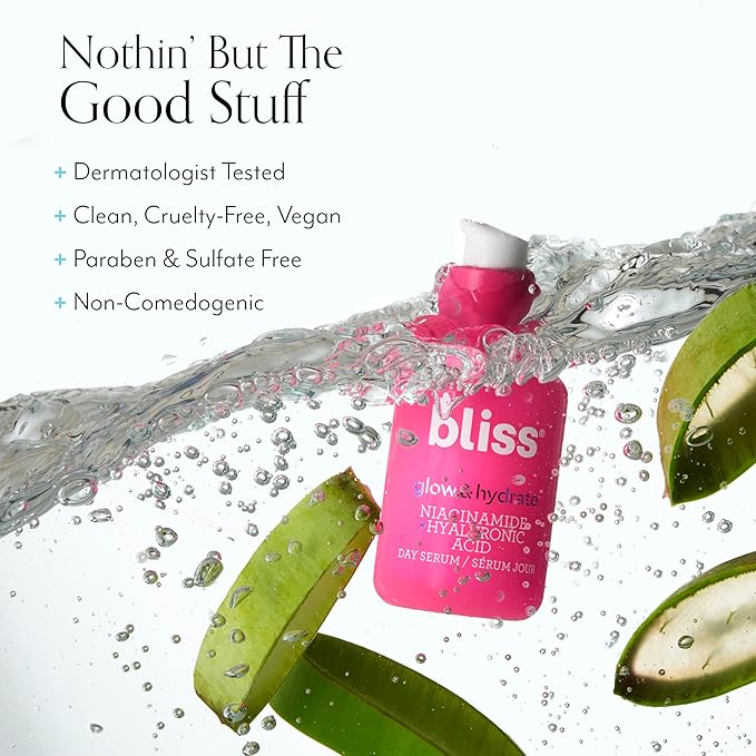 Bliss Glow & Hydrate Serum - Niacinamide + Hyaluronic Acid Serum - 1 Fl Oz - Improves Dullness, Hydrates, Replenishes & Defends Skin - Lightweight Hydration - Clean - Vegan & Cruelty Free