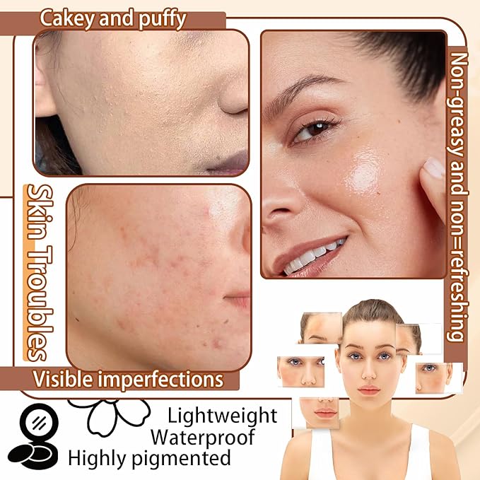 Mushroom Head Air Cushion CC Cream Foundation Makeup,Moisturizing Non-Greasy BB Cream Foundation,Long Lasting Matte Concealer Full Coverage Face Makeup Liquid Foundation for All Skin Types(Ivory)