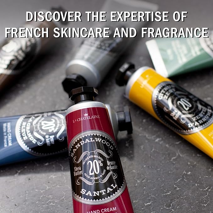La Chatelaine 20% Shea Butter Hand Cream Travel Size, Men, Unisex, Organic Argan Oil, Moisturizing, Nourishing, Extra-Rich Hand Lotion, Made in France, Paraben Free, 1 oz / 30ml (Deep Blue Sea)