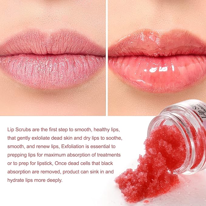 Lip Scrub, Exfoliator & Moisturizer, Lip Repair for Lush Soft Lips, Chapped Dry and Flaky Lips Treatment (Strawberry)