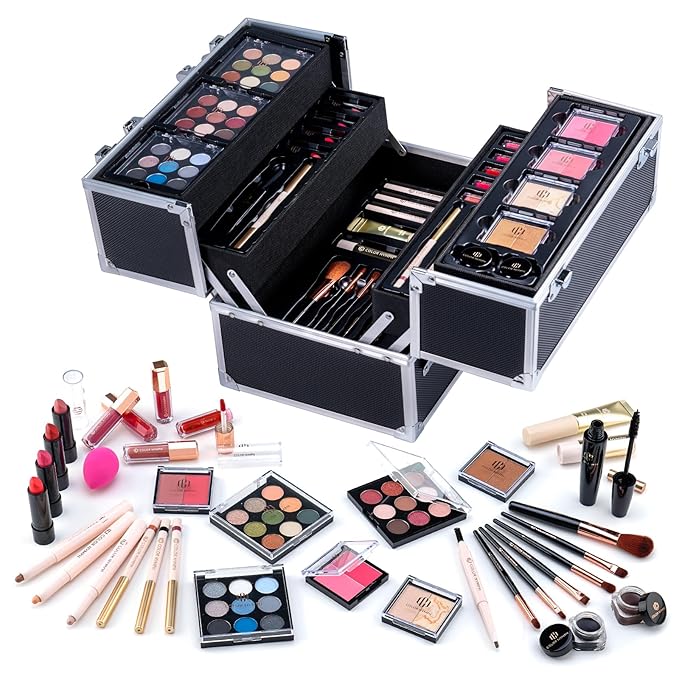 Color Nymph Makeup Sets for Teens Girls Women, Professional Makeup Kits All In One Makeup Set Storage Train Case, Beginner Full Cosmetics Kit with Eyeshadow Blush Lipstick Lipgloss Mascara etc Black