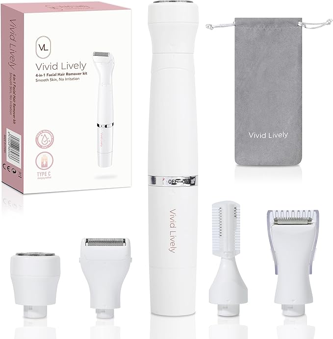4-in1 Facial Hair Removal for Women, Painless Electric Face Shaver, USB Rechargeable, Ease of Use, Portable