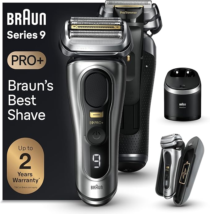Braun Series 9 PRO+ 9577cc Electric Razor for Men, 5 Pro Shave Elements & Precision Long Hair Trimmer, 6in1 SmartCare Center, PowerCase for Mobile Charging, Wet & Dry, 60min Battery Runtime