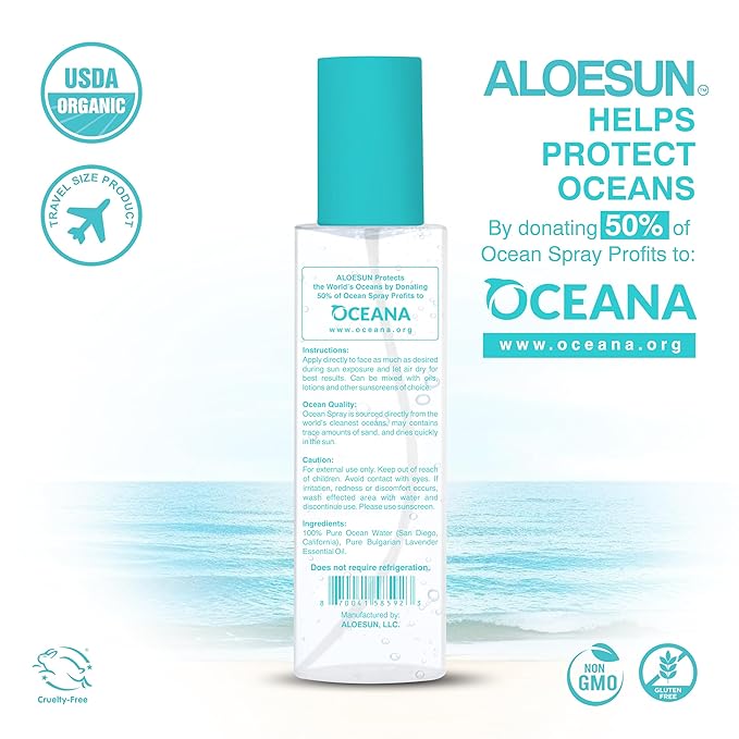 Ocean Spray | Pure California Sea Salt Water Face Mist Infused with Organic Lavender Essential Oil for Tanning | Hair & Scalp Exfoliating Solution | Facial Moisturizer | Travel Size 3.4 Fl Oz
