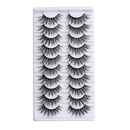 SUNWELL False Eyelashes 16mm Mink Lashes Cat Eye Faux Mink Lashes 8D Fluffy Strip Lashes Soft Wispy Luxury Volume Fake Eyelashes 10 Pairs Pack
