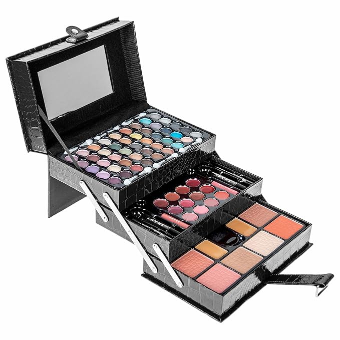 SHANY All In One Makeup Kit (Eyeshadow, Blushes, Face Powder, Lipstick, Eye liners, Makeup Pencils and Makeup Mirror - Makeup Set With Reusable Makeup Storage Box - Black