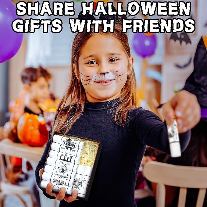 50 Pcs Halloween Spooky Lip Balm Gifts Bulk Vintage Apothecary Skull Lip Balm Favors Honey Flavor Lip Balms Halloween Party Supplies Goodies Halloween Treat Bag Stuffer for Kids Adults