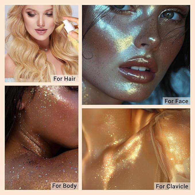 Face Liquid Highlighter Shimmer Body Spray for Hair (G, Standard)